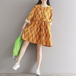 Long-sleeve Drawstring Print Dress