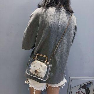 Set: Transparent Chain Strap Crossbody Bag + Embroidered Zip Pouch
