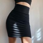 High-waist Plain Skinny Mini Skirt