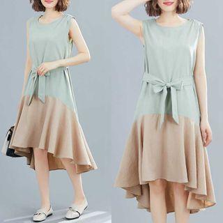 Sleeveless Paneled Tie-front A-line Dress