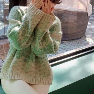 Wide-sleeve Nordic-pattern Sweater