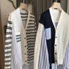 Striped Panel Cardigan Off-white & Blue - One Size