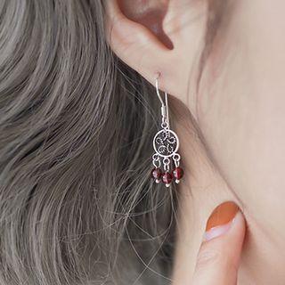 Dream Catcher Drop Earring 1 Pair - Dark Red & Silver - One Size