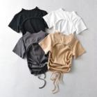 Short Sleeve Plain Tie-waist Open-back Crop Top