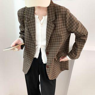 Plaid Oversize Button-up Blazer