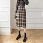 Plaid Woolen Medium Long Pencil Skirt