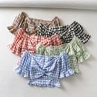 Twisted Front Gingham Cropped Top