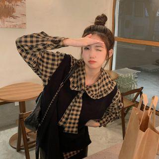 Collared Gingham Blouse / Sweater Vest