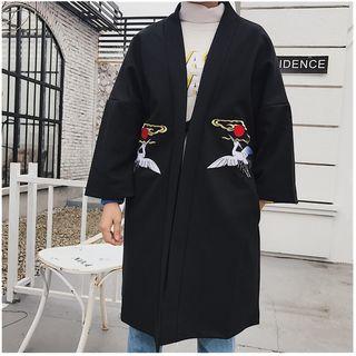 Embroidered Open-front Coat