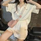 Set: Short-sleeve Collar Letter Embroidered T-shirt + Shorts