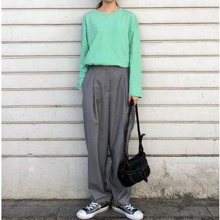 Long Sleeve Plain Tee / Wide-leg Pants