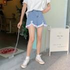 Ruffle Cut Out Lace Denim Shorts