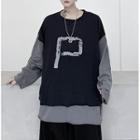 Long-sleeve Printed Panel T-shirt Black - One Size