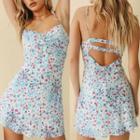 Spaghetti Strap Floral Print Cutout A-line Mini Dress