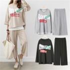 Set: Printed Dip-back T-shirt + Wide-leg Pants