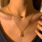 Heart & Lock Pendant Layered Choker Necklace