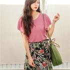 Ruffle-sleeve Textured T-shirt