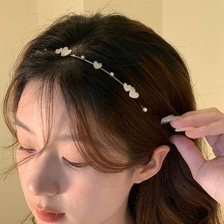 Heart Faux Pearl / Bow Faux Cat Eye Stone Headband