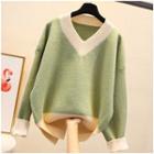 Color Panel Sweater Green - One Size