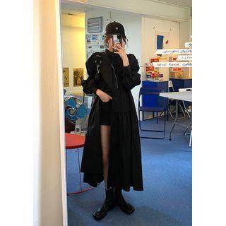 Mandarin-collar Tiered Maxi Shirtdress