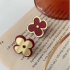 Non-matching Acrylic Flower Earring 1 Pair - Red & Gold - One Size