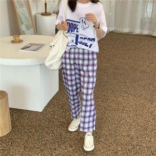 Straight Leg Pants / Elbow-sleeve Lettering T-shirt