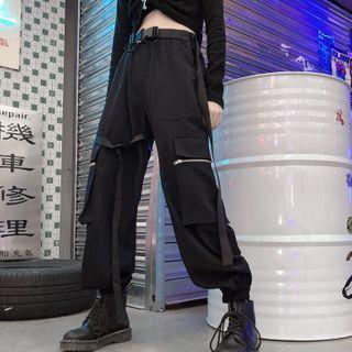 Set: Zip-accent Cargo Pants + Buckle Belt