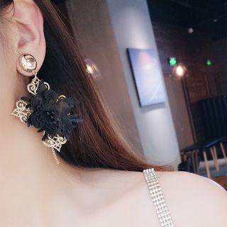 Faux Leather Flower Dangle Earring Black - One Size