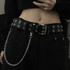 Couple Matching Faux Leather Chain Accent Buckled Belt Black - One Size