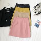 Faux-leather Plain Mini Skirt