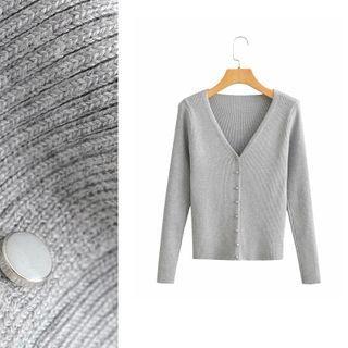 Plain Cardigan 9649 - Light Gray - One Size