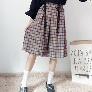 Plaid Midi A-line Skirt Bottom - Plaid - One Size