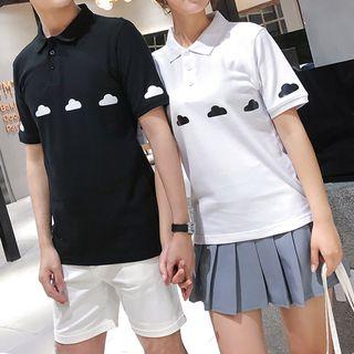 Couple Matching Cloud Print Short Sleeve Polo Shirt