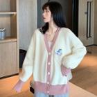 Unicorn Embroidered Cardigan Pink & Off-white - One Size