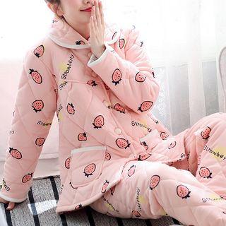 Loungewear Set: Long-sleeve Quilted Print Top + Pants S2924 - Watermelon Red - 3xl