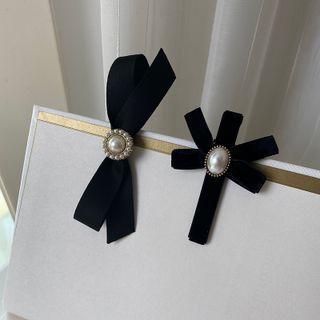 Bead Bow Velvet Hair Clip / Set