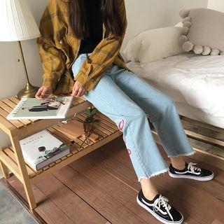 Cropped Straight-fit Printed Jeans