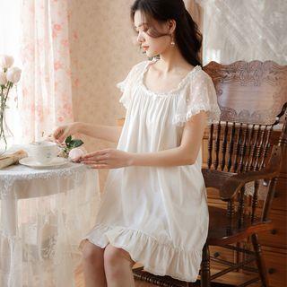 Short-sleeve Mesh Panel Mini A-line Sleep Dress