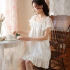 Short-sleeve Mesh Panel Mini A-line Sleep Dress