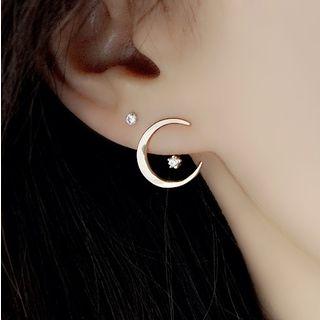 925 Sterling Silver Rhinestone Moon & Star Earring