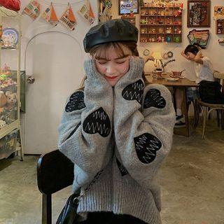 Heart Embroidered Loose-fit Sweater - 2 Colors