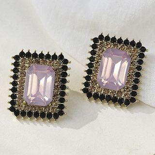 Rectangle Rhinestone Earring 1 Pair - Black - One Size