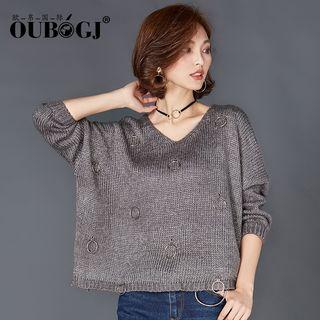 Ring Detail V-neck Sweater