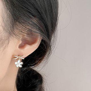Flower Alloy Dangle Earring 1 Pair - Flower Earrings - White - One Size