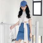 Plain Short-sleeve Top / Slim-fit Skirt
