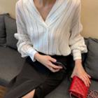 Double-breasted Stripe Blouse White - One Size