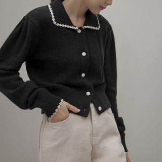 Contrast-scallop Pointelle-knit Cardigan