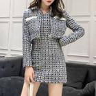 Set: Tweed Sleeveless Sheath Dress + Crop Jacket