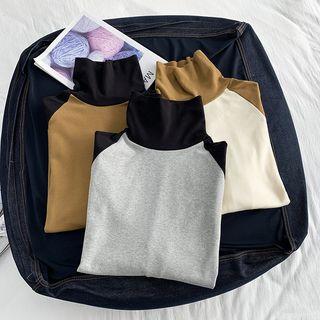 Long-sleeve Raglan Color-block Turtleneck Top