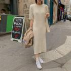 Colored H-line Long Cable-knit Dress